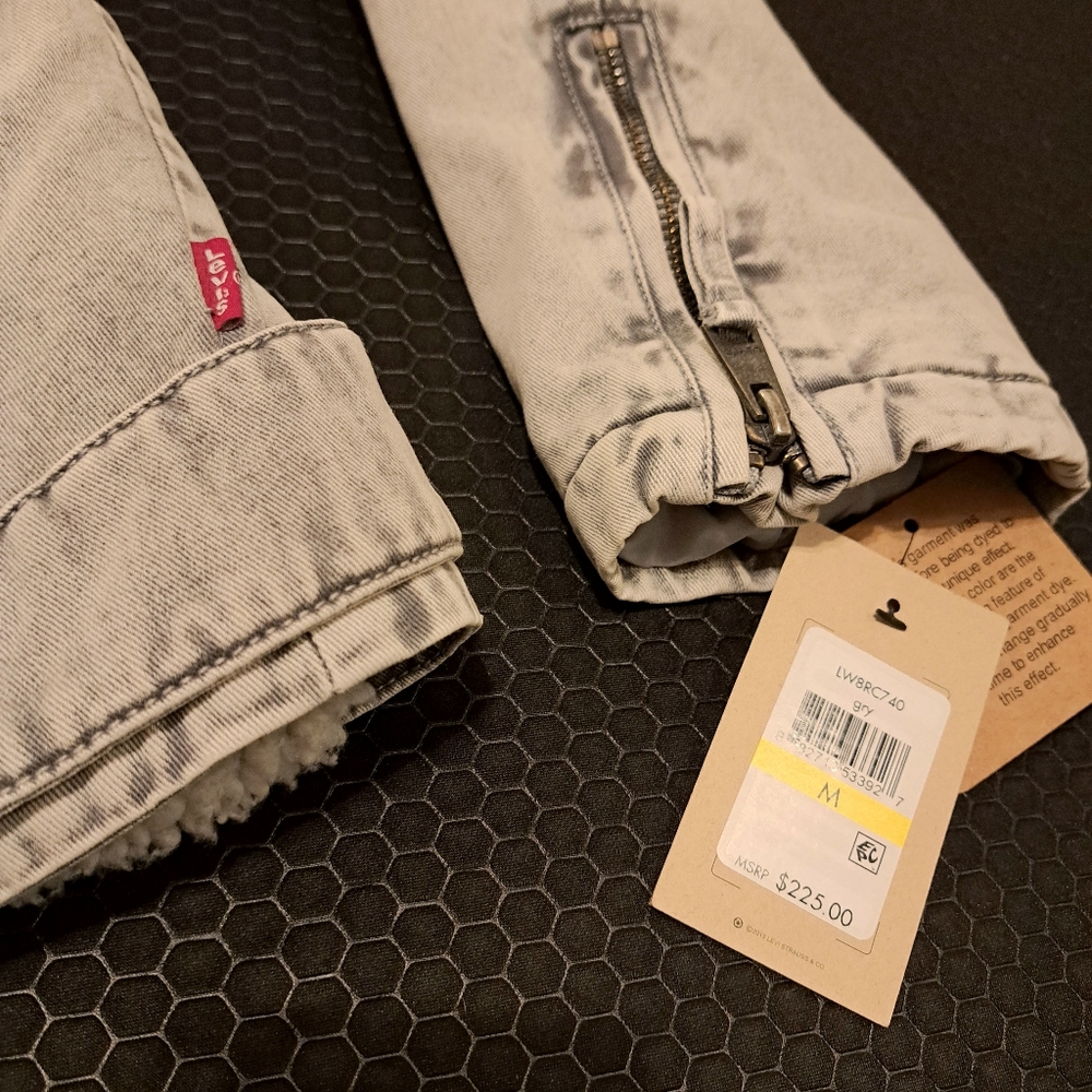 Levi's Washed Grey Denim-Sherpa Fall/Winter Biker Jacket/Coat Size M - Picture 8 of 15